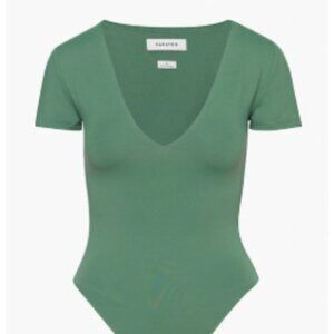Aritzia Babaton Contour V-Neck Shortsleeve Bodysuit - Forest Green